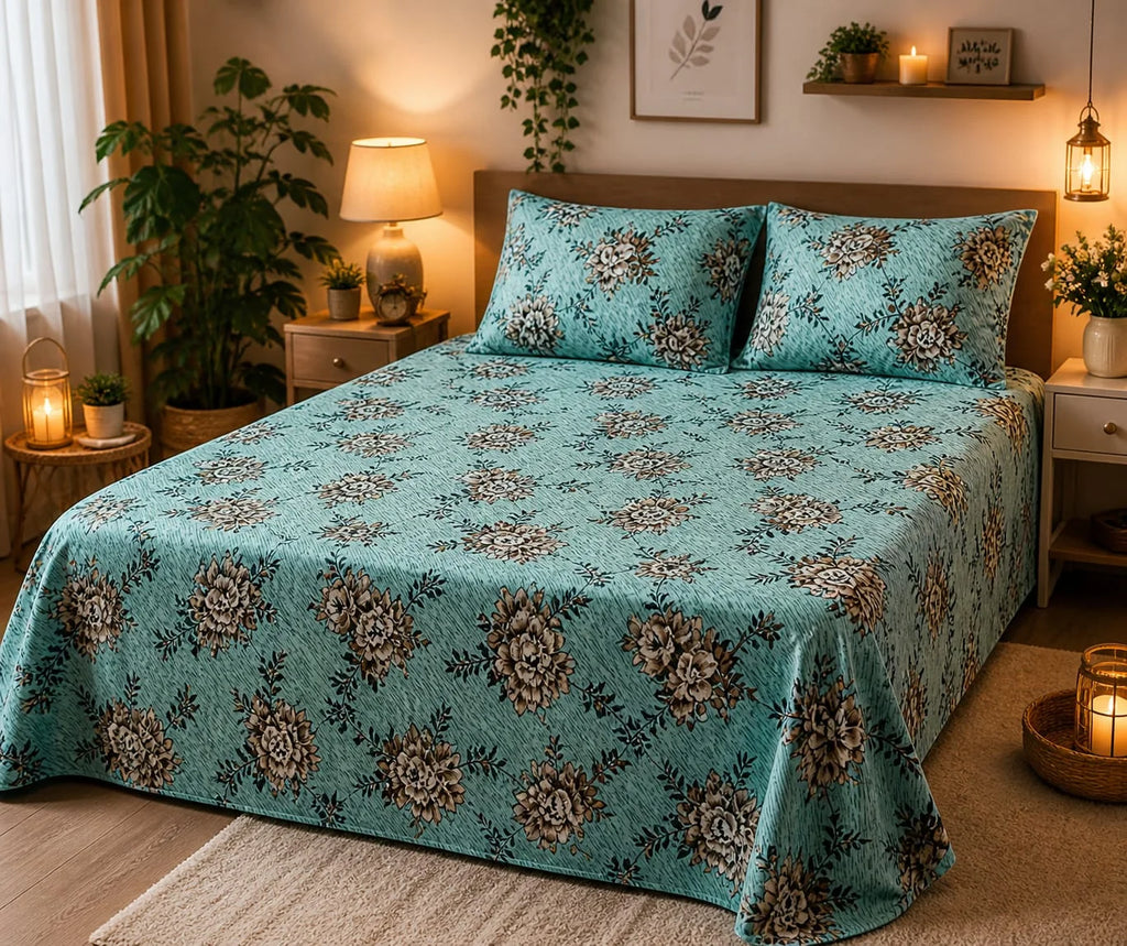 Hozvera VIP Cotton Satin King Size Bedsheet - (1 Double Bedsheet + 2 Pillows)