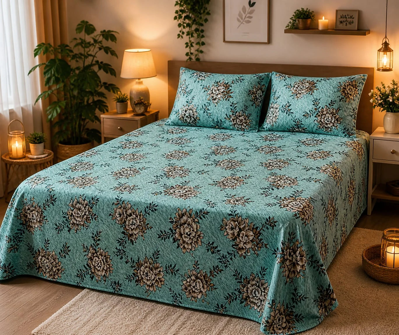 Hozvera VIP Cotton Satin King Size Bedsheet - (1 Double Bedsheet + 2 Pillows)