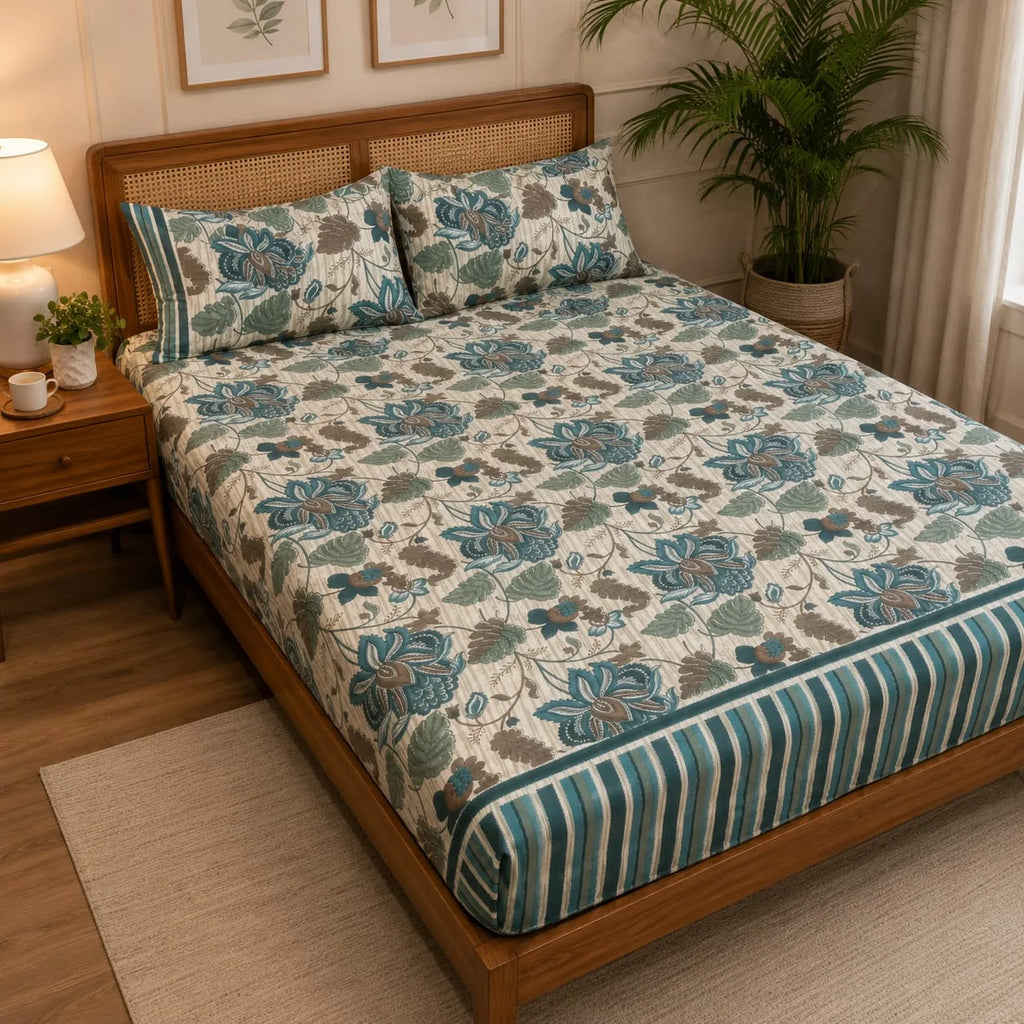 Hozvera VIP Cotton Satin King Size Bedsheet - (1 Double Bedsheet + 2 Pillows)