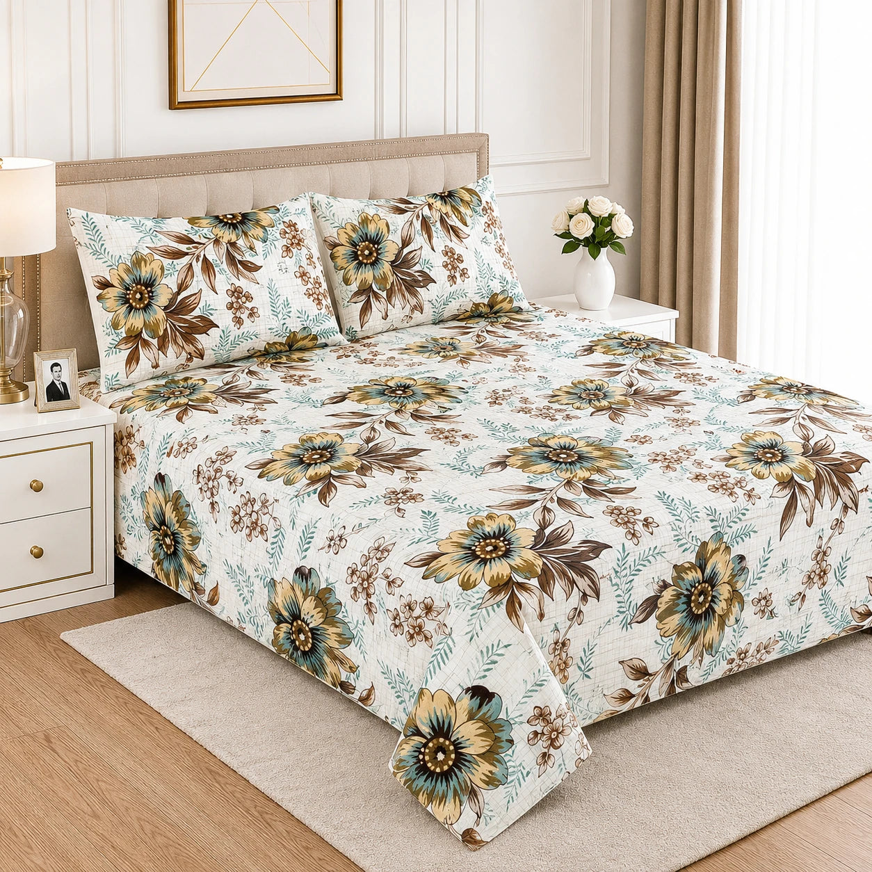 Hozvera VIP Cotton Satin King Size Bedsheet - (1 Double Bedsheet + 2 Pillows)