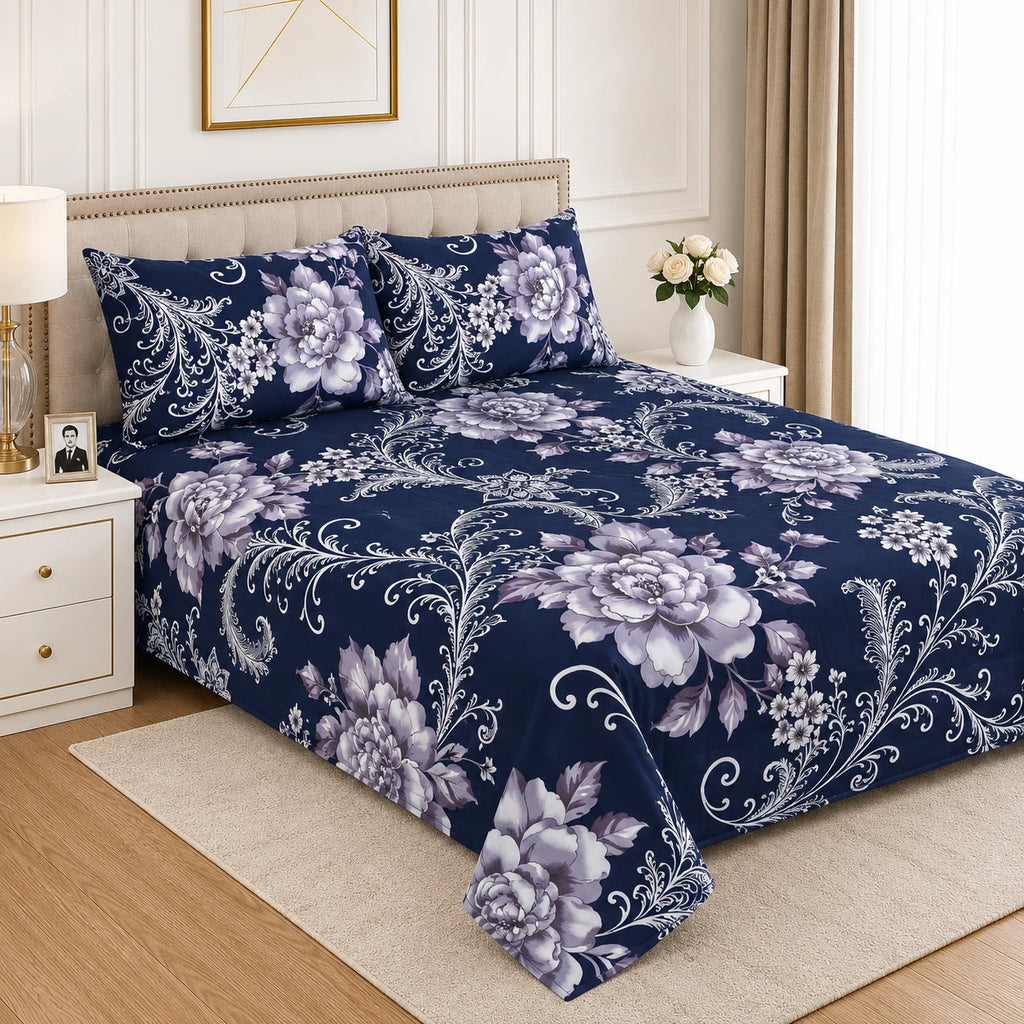 Hozvera VIP Cotton Satin King Size Bedsheet - (1 Double Bedsheet + 2 Pillows)