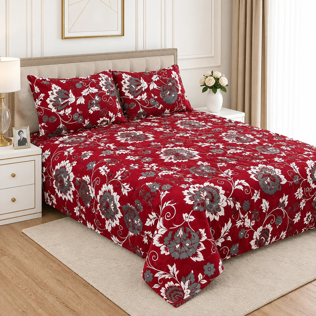 Hozvera VIP Cotton Satin King Size Bedsheet - (1 Double Bedsheet + 2 Pillows)