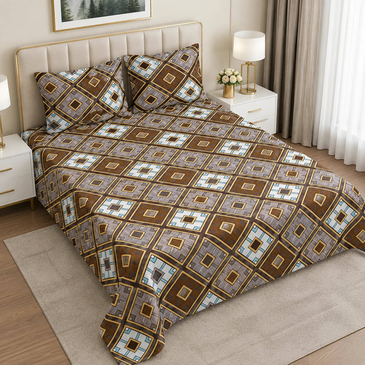 Hozvera VIP Cotton Satin King Size Bedsheet - (1 Double Bedsheet + 2 Pillows)