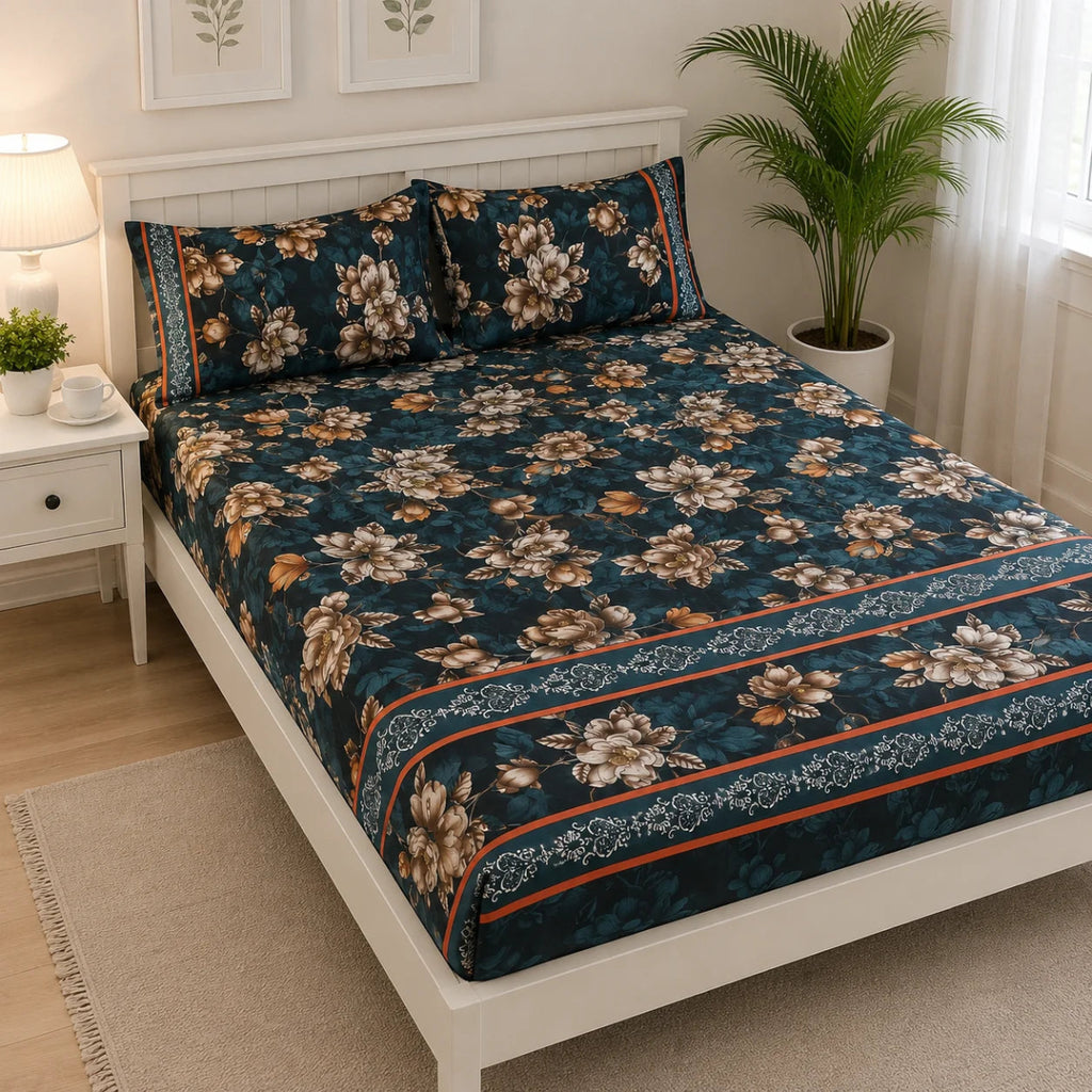Hozvera VIP Cotton Satin King Size Bedsheet - (1 Double Bedsheet + 2 Pillows)