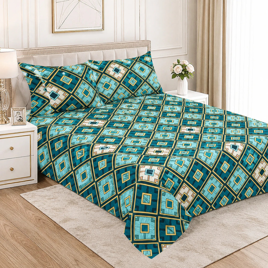 Hozvera VIP Cotton Satin King Size Bedsheet - (1 Double Bedsheet + 2 Pillows)