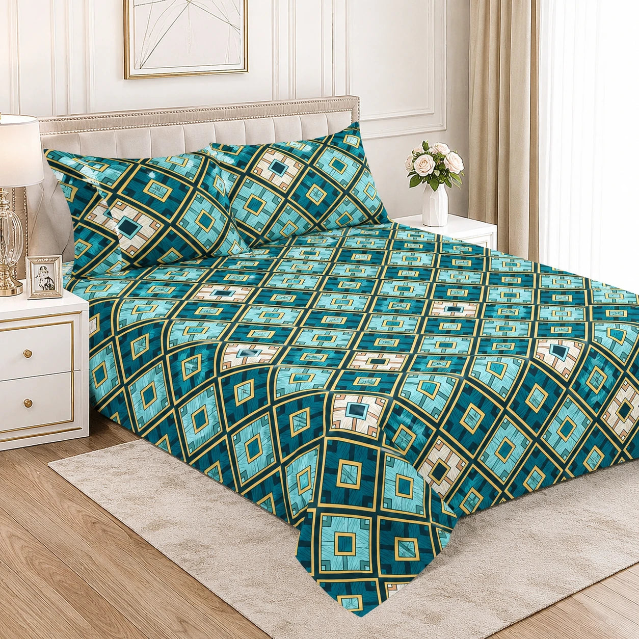 Hozvera VIP Cotton Satin King Size Bedsheet - (1 Double Bedsheet + 2 Pillows)