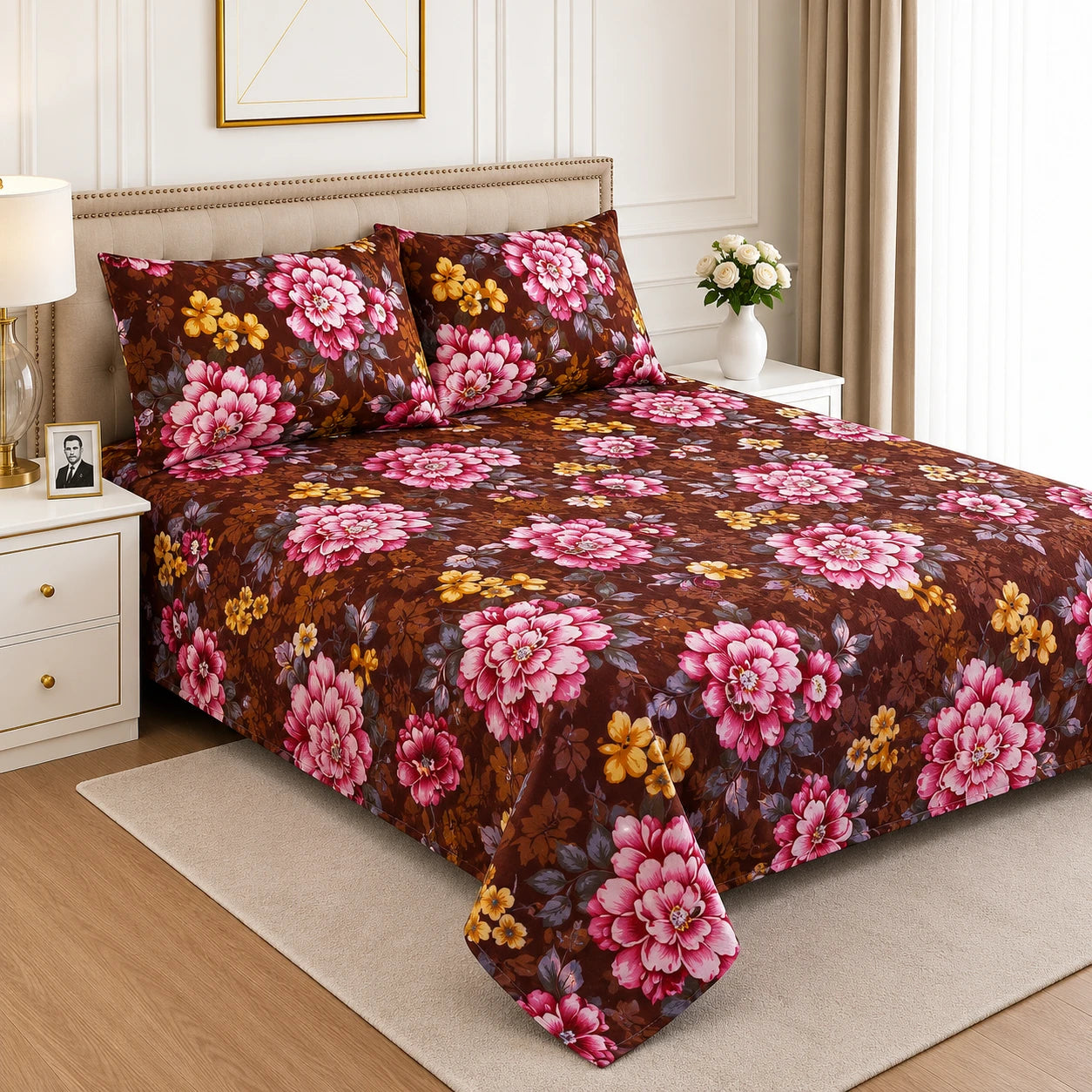 Hozvera VIP Cotton Satin King Size Bedsheet - (1 Double Bedsheet + 2 Pillows)