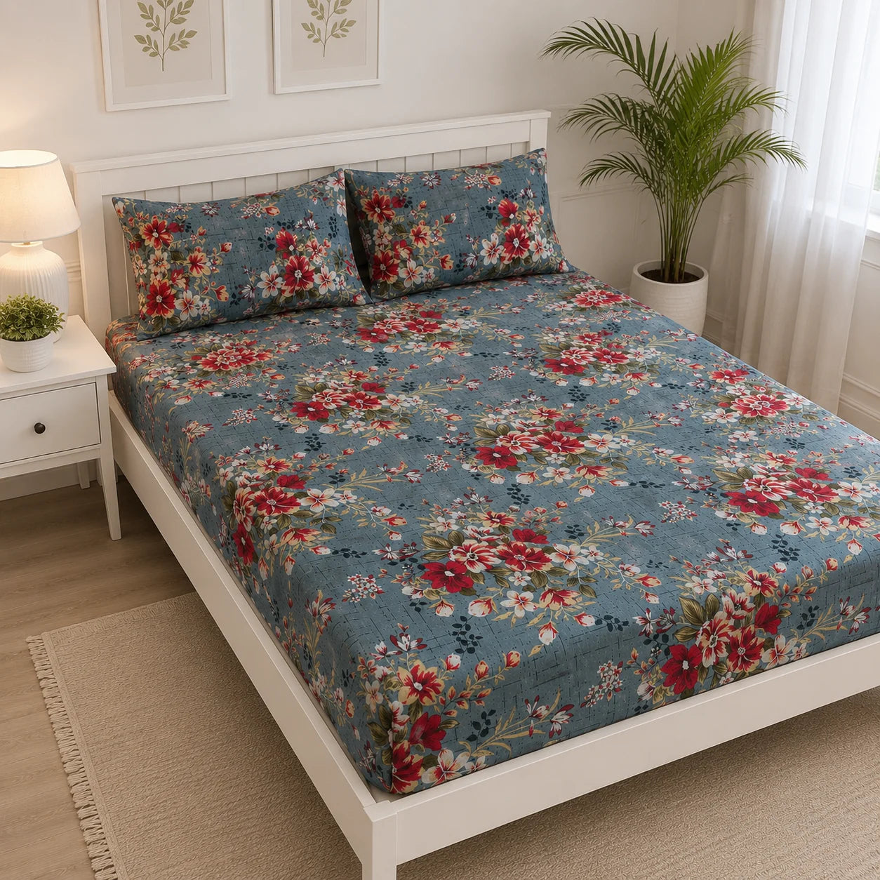Hozvera VIP Cotton Satin King Size Bedsheet - (1 Double Bedsheet + 2 Pillows)