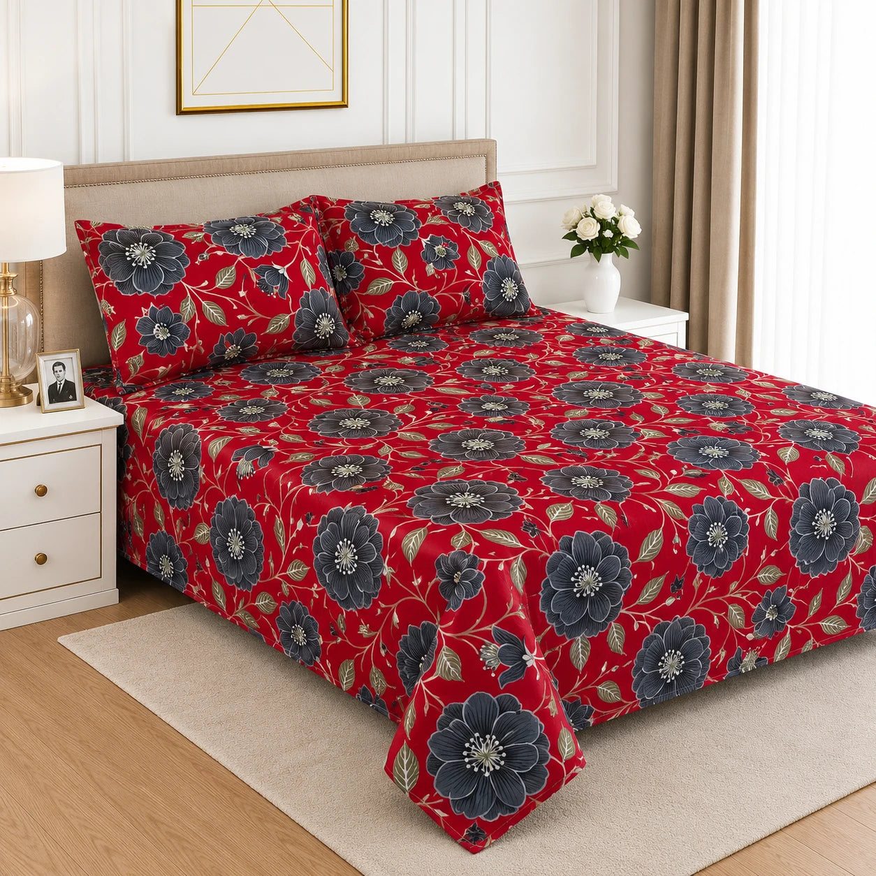 Hozvera VIP Cotton Satin King Size Bedsheet - (1 Double Bedsheet + 2 Pillows)