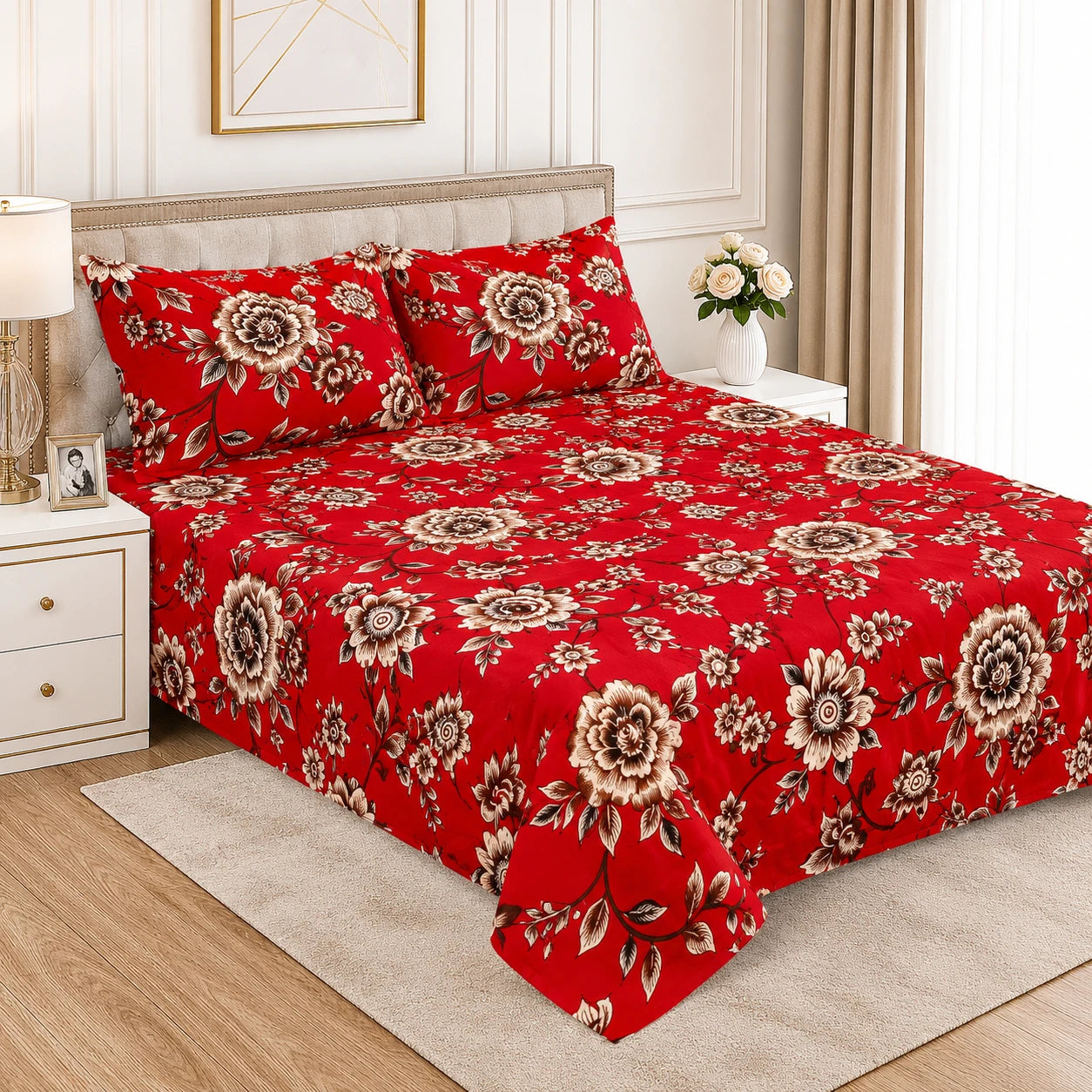 Hozvera VIP Cotton Satin King Size Bedsheet - (1 Double Bedsheet + 2 Pillows)