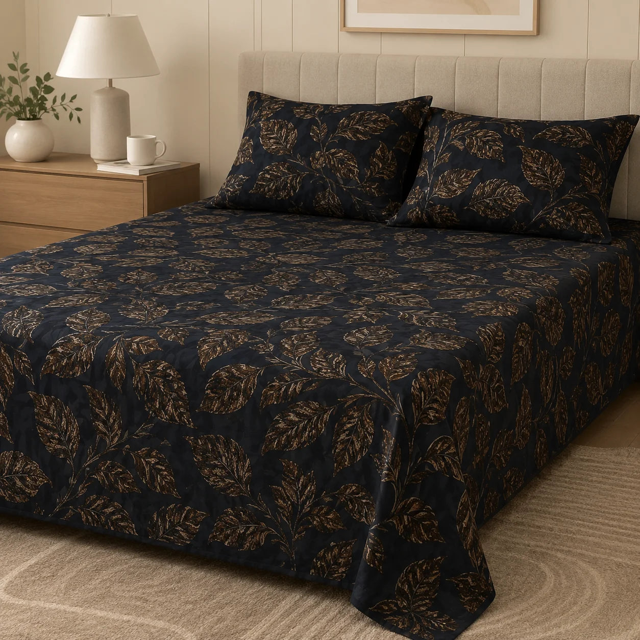 Hozvera VIP Cotton Satin King Size Bedsheet - (1 Double Bedsheet + 2 Pillows)